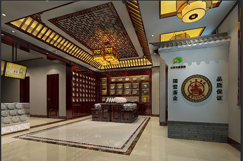 丰南古朴典雅的中式茶叶店大堂设计效果图
