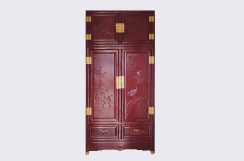 丰南高端中式家居装修深红色纯实木衣柜